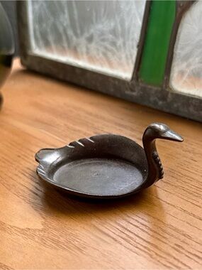 Vintage Brown Metal Swan Trinket Dish